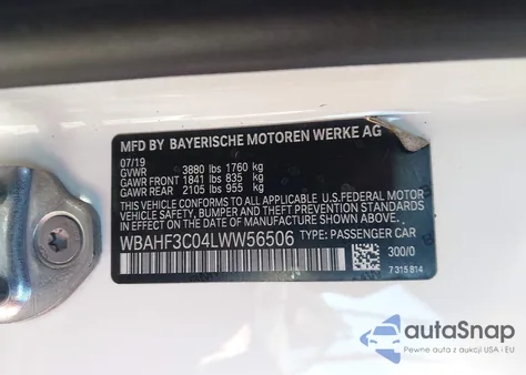 2020 BMW Z4 Sdrive30I z USA, uszkodzony, nr VIN WBAHF3C04LWW56506